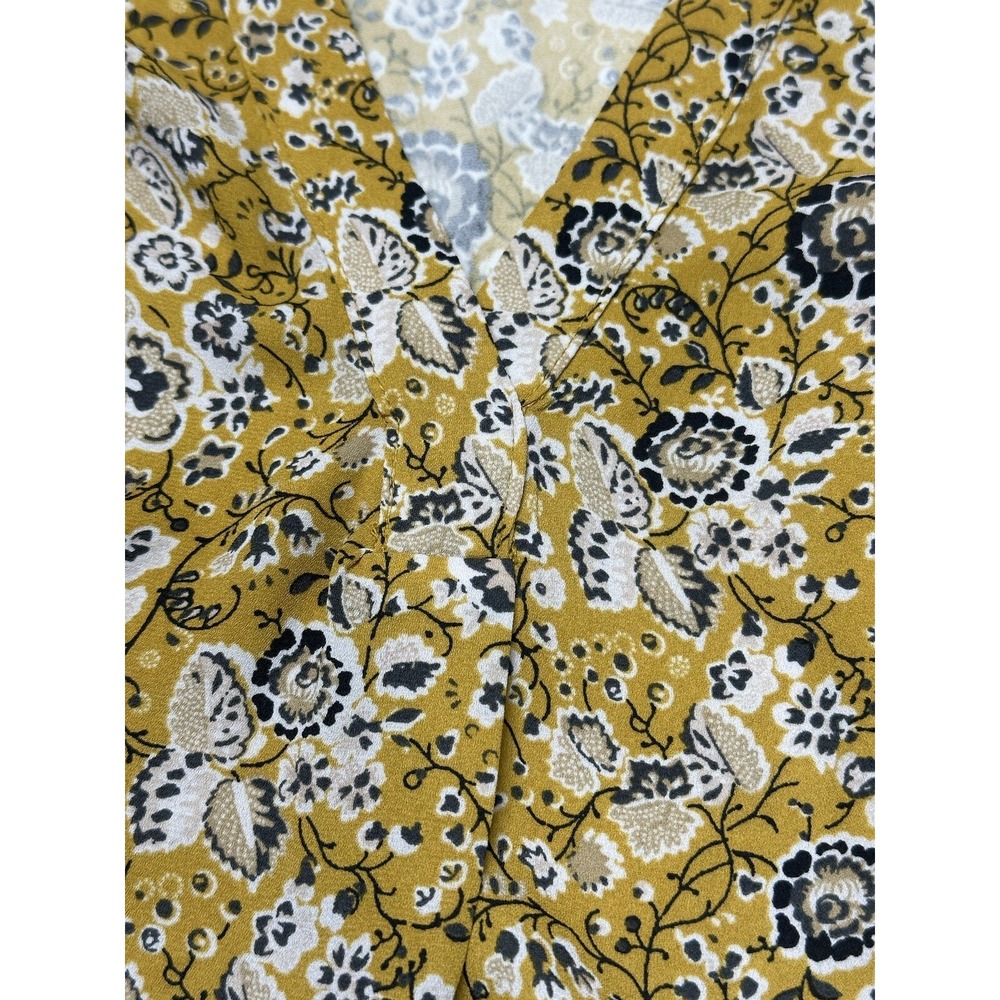 Ann Taylor X-Small Blouse Yellow Floral Long Sleeve V-Neck Boho Chic Cottage - Picture 3 of 9